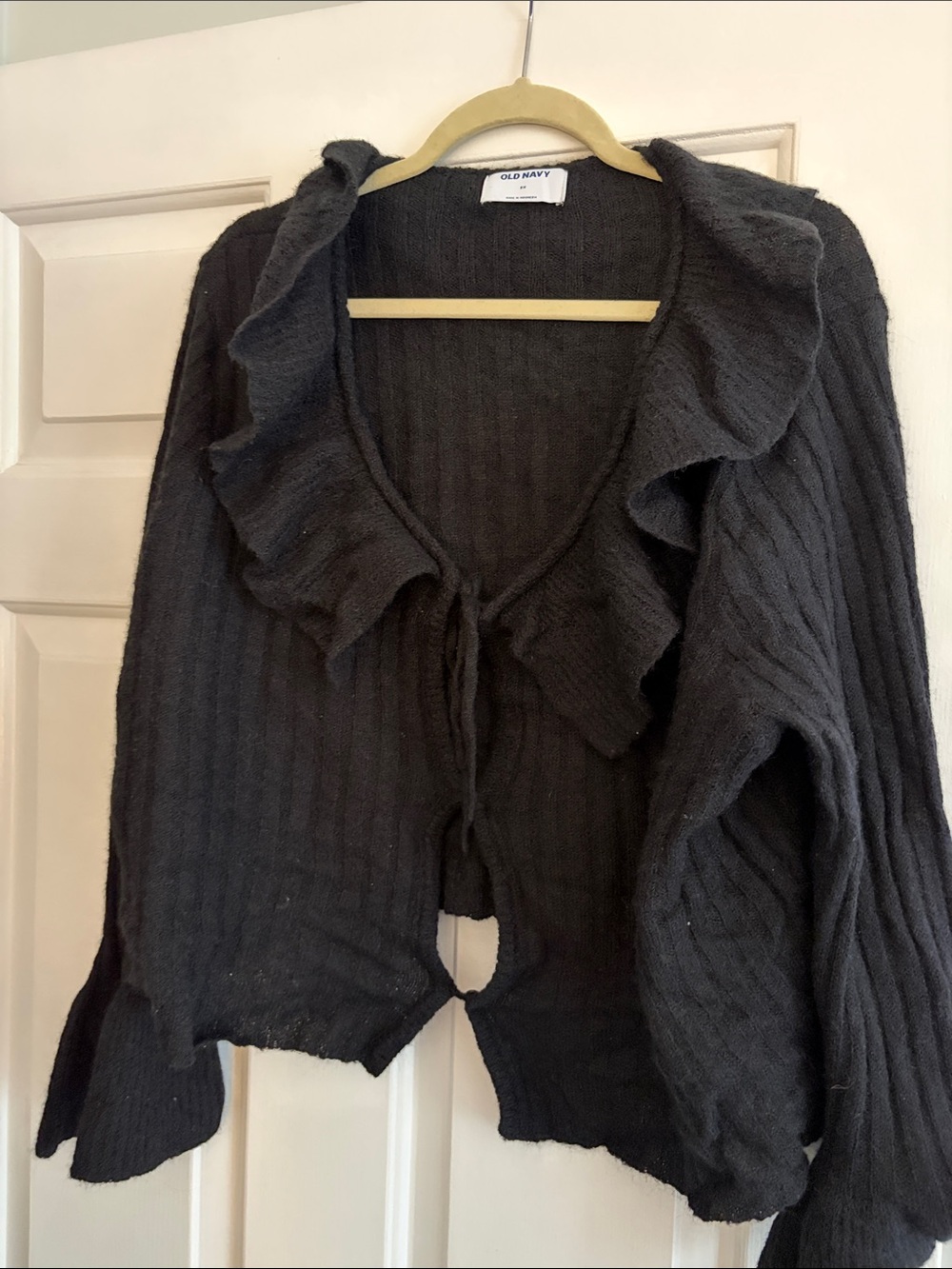 Women's Black Ruffle-Trim Knit Sweater Never Work